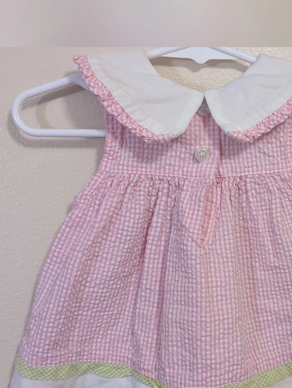 Pink Seersucker Floral Trim Girls' Casual Dress